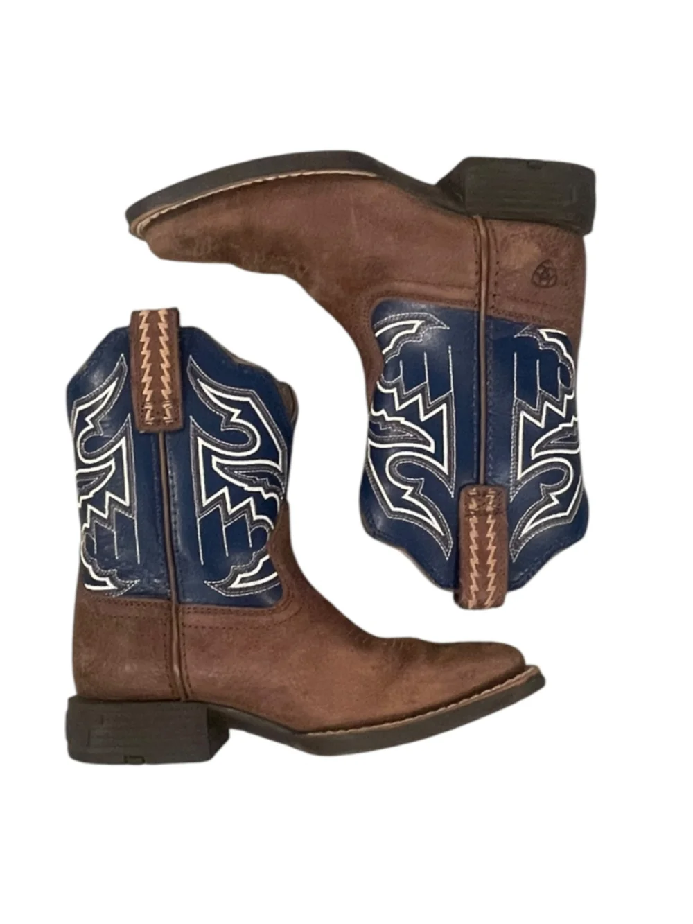 Ariat Unisex Kids Size 11 Sorting Pen Cowboy Boots Square Toe Brown Blue